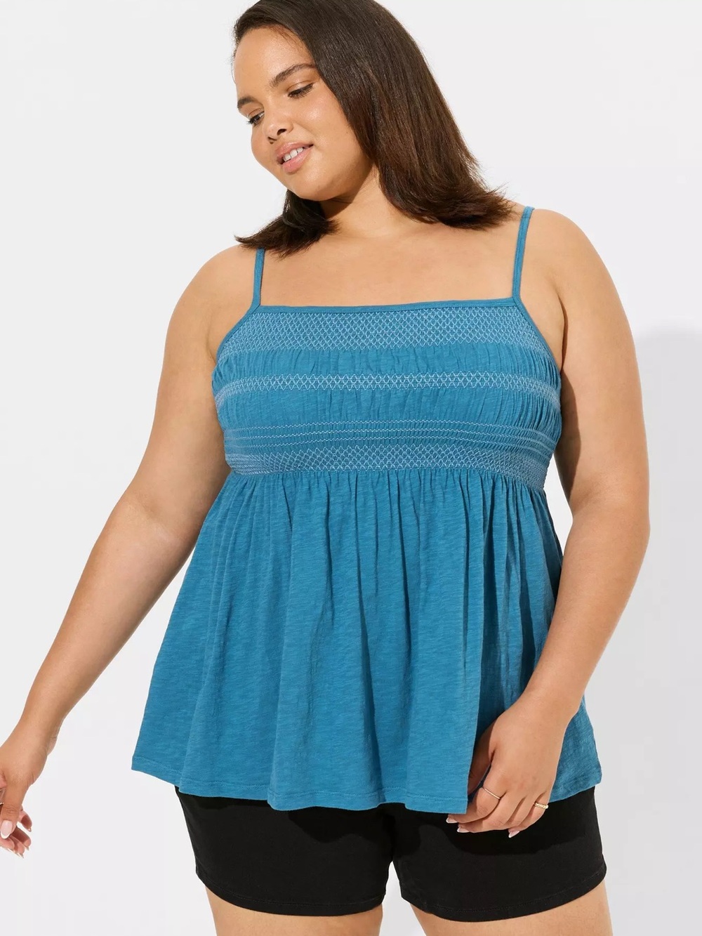 Torrid Heritage Slub Square Neck Ruched Babydoll Top Blue Size 4X